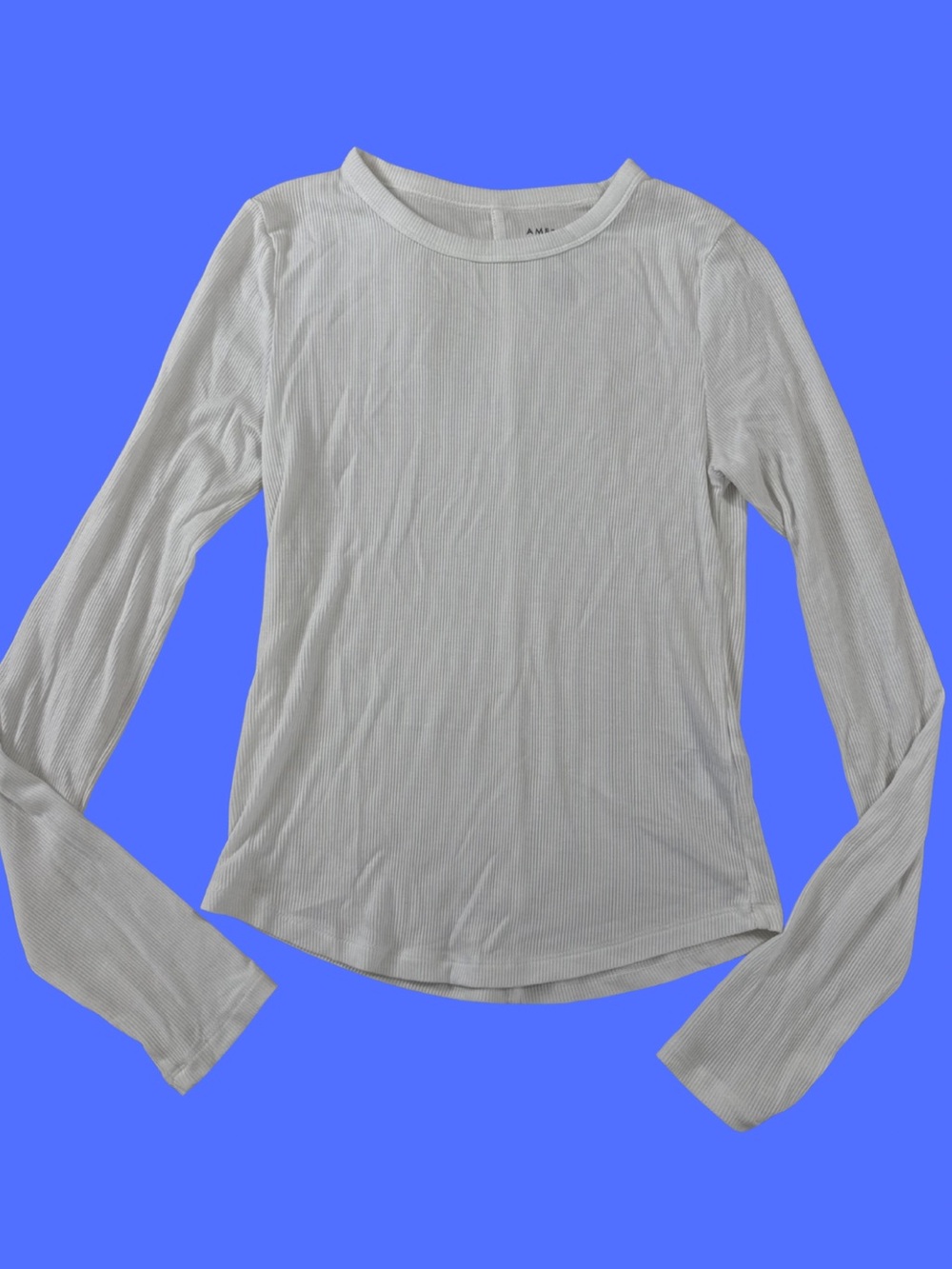 American Eagle Outfitters White Ribbed Long-Sleeve Crewneck Top